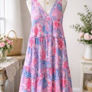 Lilly Pulitzer Pink and Blue Floral Midi Dress
